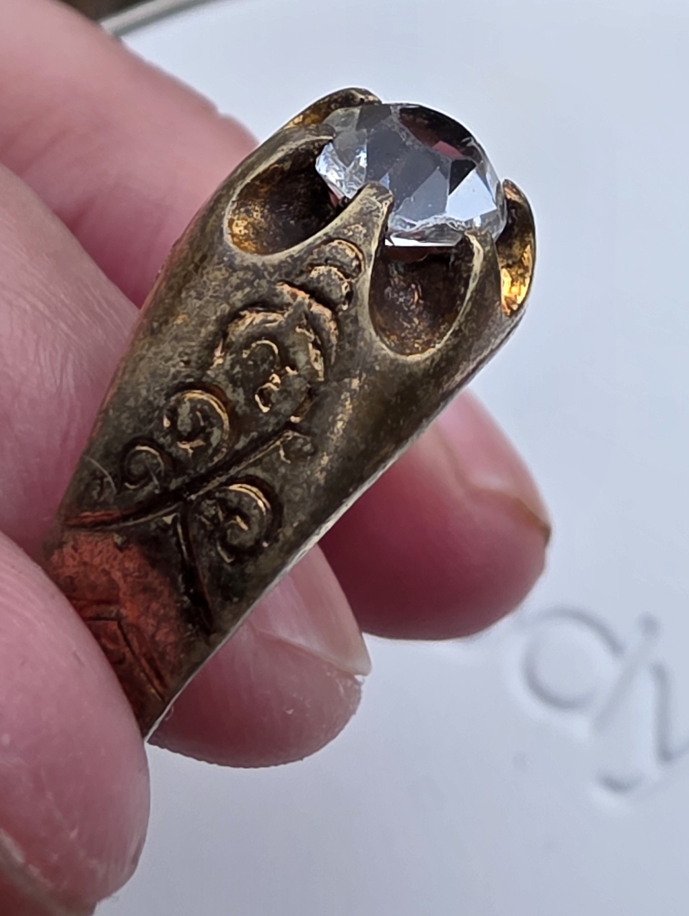 Antique Old Mine Cut Buttercup Style Bronze Ring Belcher Setting - Picture 9 of 15